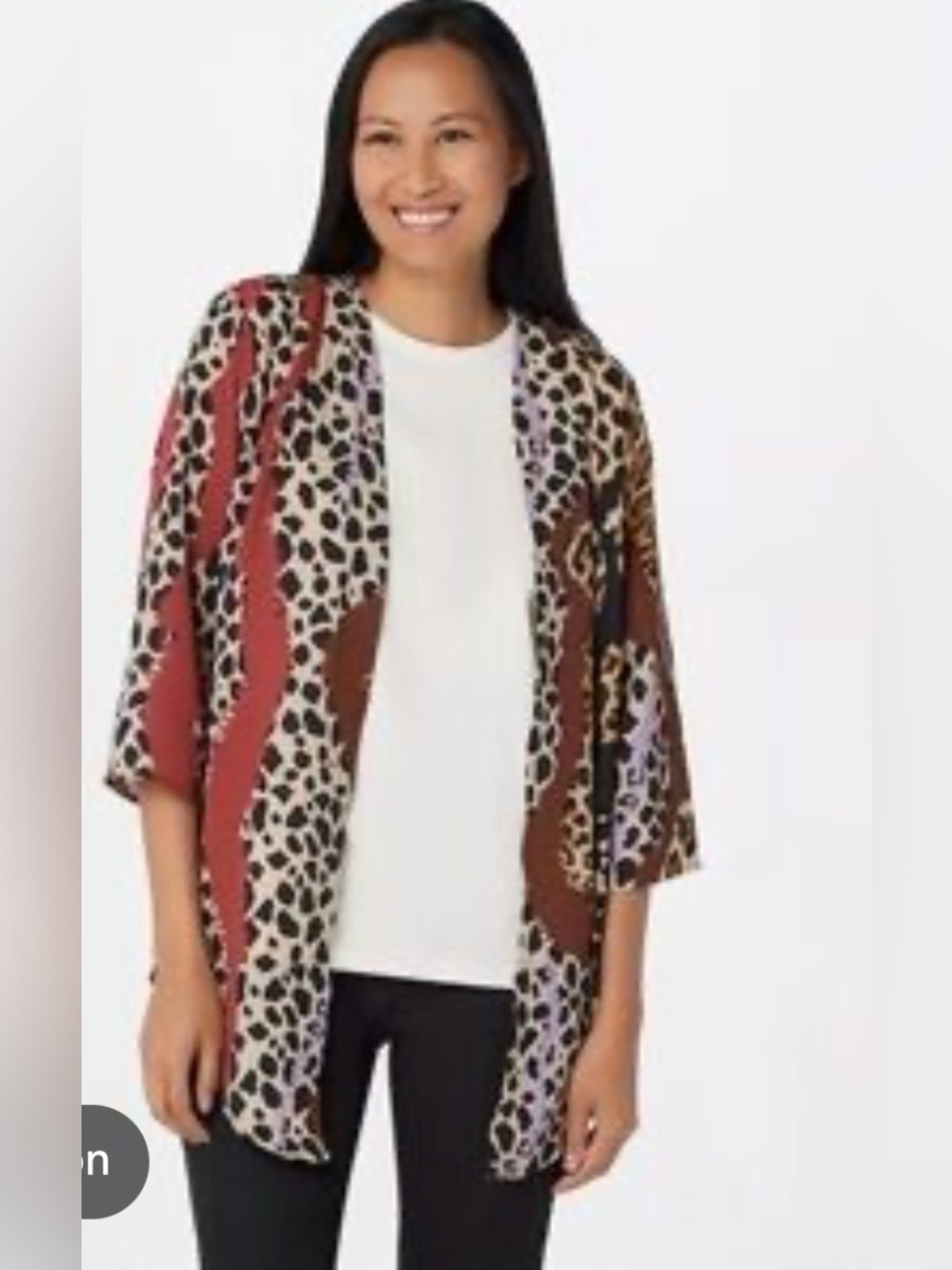 🐆Bob Mackie Wearable Art Animal Print Open Front Silky Cardigan🐆